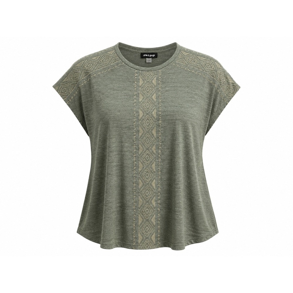 Cable & Gauge Knit Top Womens Large Olive Green Good Boho Embroidered CSTP01347M